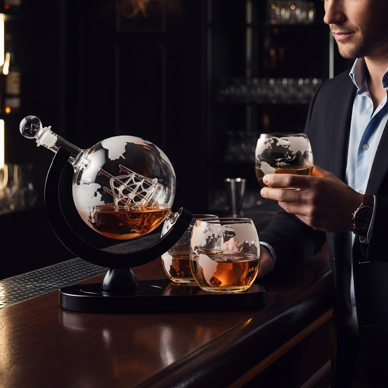 Decanter Globe Set - 창의적인 지구본 디캔터 세트, 고급 나무