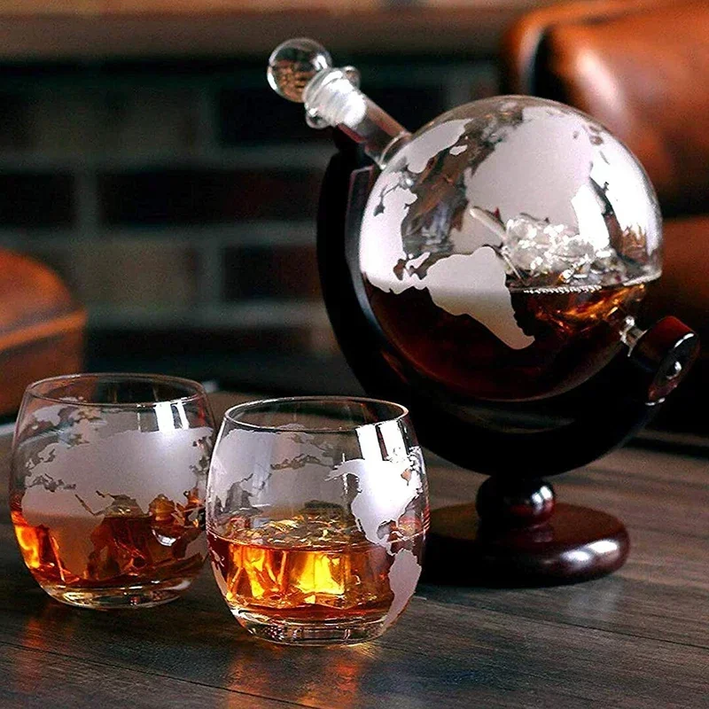 Decanter Globe Set - 무연 카라페 절묘한 우드 스탠드와 2