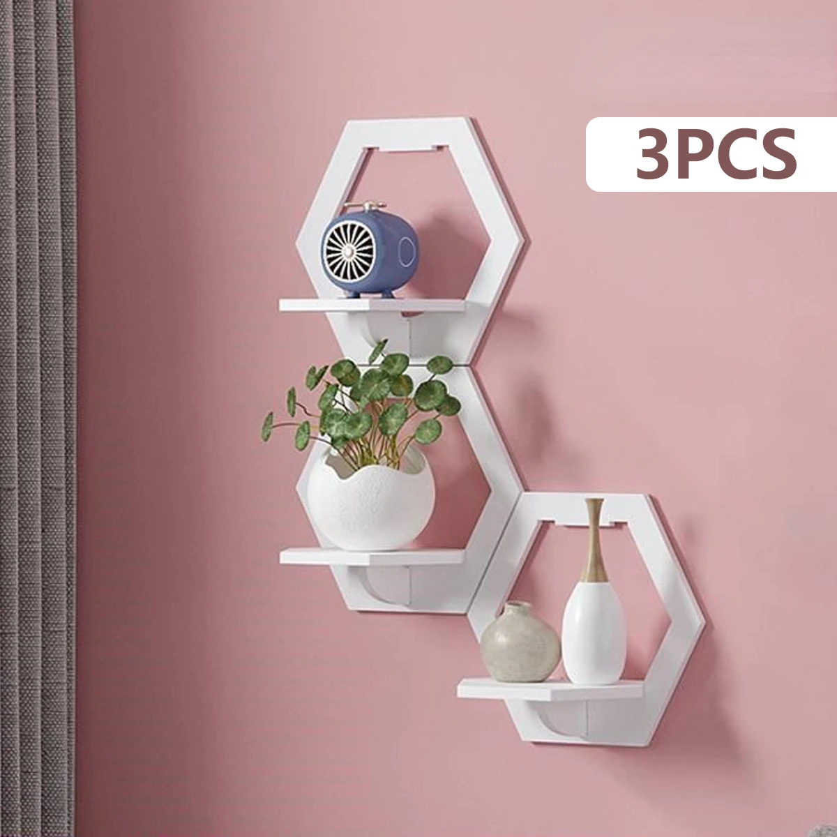 Home Bar Shelf - 3Pcs 육각형 벽 선반 펀치 무료