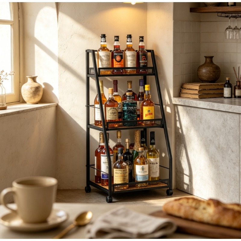 Home Bar Shelf - 3단 사다리형 와인랙, 가정용 바를 위한