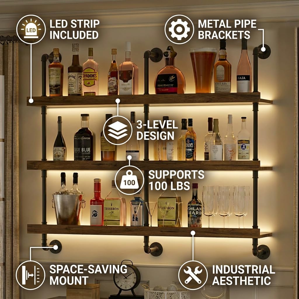 벽걸이식 LED 조명 와인랙 3단 플로팅 바 선반 주류 - Home Bar Shelf 리뷰 및 가격